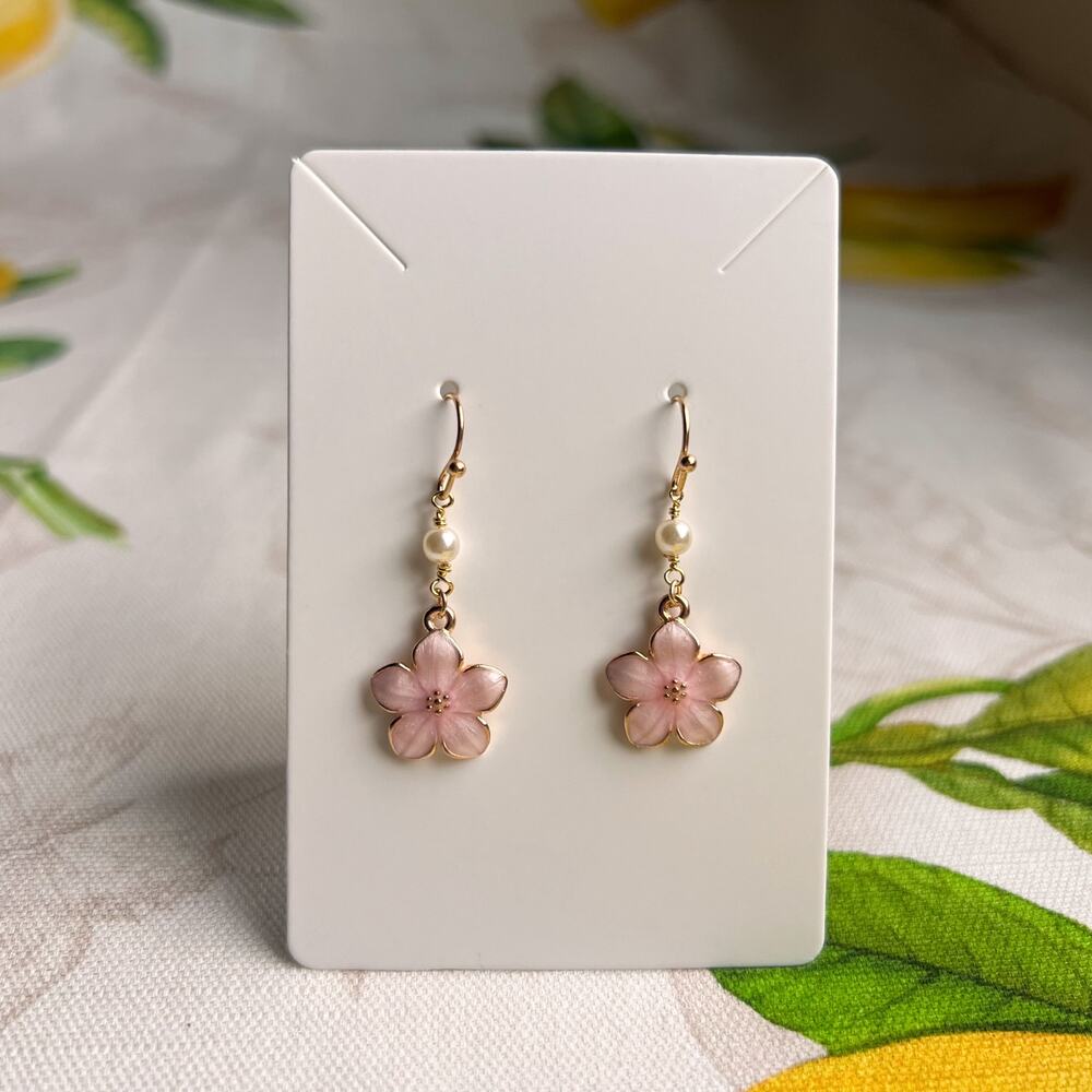 Kawaii Cherry Blossom Earrings, Japanese Earrings, Cherry Blossom Pearl Earrings